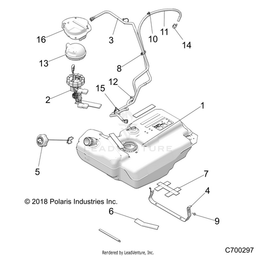 An Image of a Genuine Polaris Parts Schematic Diagram showing the schematic - BODY: FUEL TANK - 2019 POLARIS RZR S 4 1000
