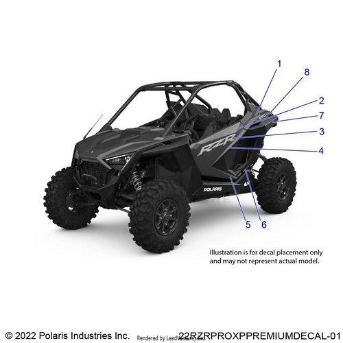 An Image of a Genuine Polaris Parts Schematic Diagram showing the schematic - BODY: DECALS GRAPHICS - 2022 POLARIS RZR PRO XP PREMIUM