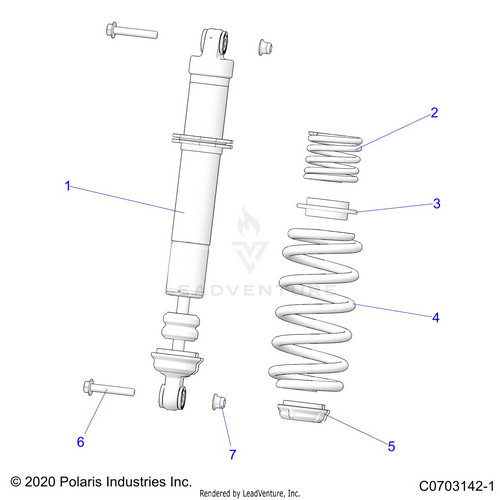 An Image of a Genuine Polaris Parts Schematic Diagram showing the schematic - SUSPENSION: REAR SHOCK - 2023 POLARIS RZR 900 TRAIL S