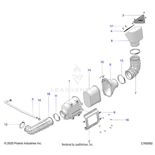 An Image of a Genuine Polaris Parts Schematic Diagram showing the schematic - ENGINE: AIR INTAKE - 2026 POLARIS RZR PRO R RACE H.O.