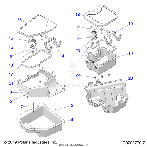An Image of a Genuine Polaris Parts Schematic Diagram showing the schematic - BODY: FRONT STORAGE - 2021 POLARIS RZR PRO XP SPORT