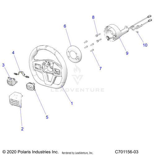 An Image of a Genuine Polaris Parts Schematic Diagram showing the schematic - STEERING: WHEEL - 2022 POLARIS RZR PRO R SPORT/PREMIUM
