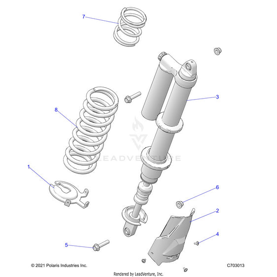 An Image of a Genuine Polaris Parts Schematic Diagram showing the schematic - SUSPENSION: REAR SHOCK MOUNTING - 2025 POLARIS RZR PRO S ULTIMATE