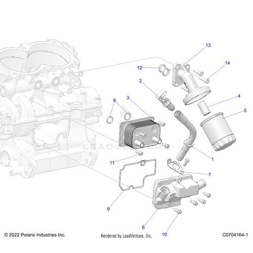 An Image of a Genuine Polaris Parts Schematic Diagram showing the schematic - ENGINE: DIPSTICK AND OIL FILTER - 2023 POLARIS RZR XP 1000 PREMIUM RIDE COMMAND