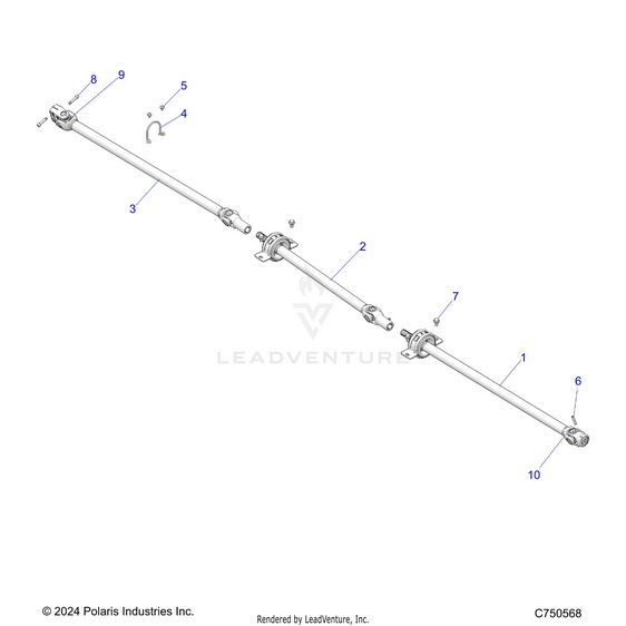 An Image of a Genuine Polaris Parts Schematic Diagram showing the schematic - DRIVE TRAIN: FRONT PROP SHAFT - 2022 POLARIS RZR PRO XP 4 ULTIMATE ROCKFORD LE