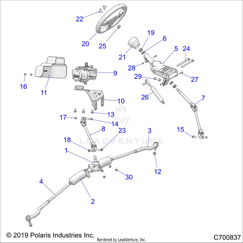 An Image of a Genuine Polaris Parts Schematic Diagram showing the schematic - STEERING: STEERING ASM. TURBO S AND LE - 2021 POLARIS RZR TURBO S