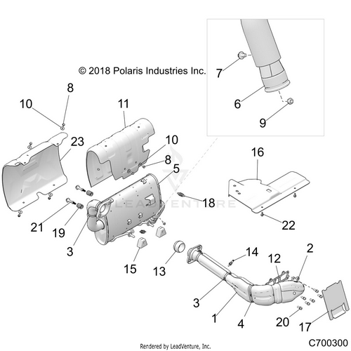 An Image of a Genuine Polaris Parts Schematic Diagram showing the schematic - ENGINE: EXHAUST SYSTEM - 2022 POLARIS RZR TRAIL S 1000 ULTIMATE