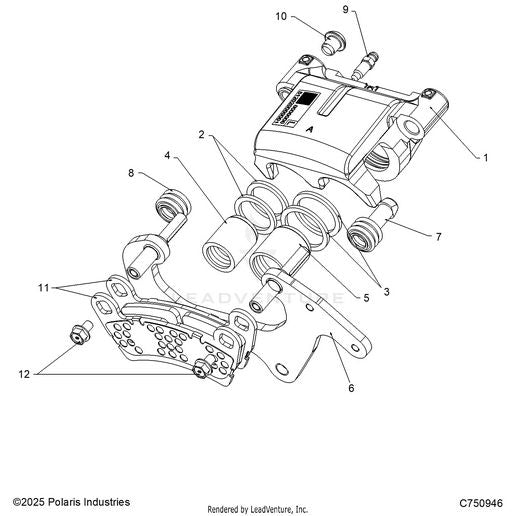 An Image of a Genuine Polaris Parts Schematic Diagram showing the schematic - BRAKES: REAR CALIPER - 2026 POLARIS RZR XP S 1000 SPORT