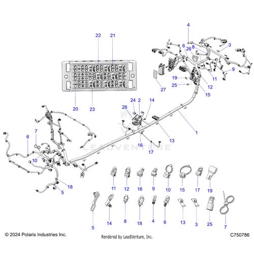 An Image of a Genuine Polaris Parts Schematic Diagram showing the schematic - ELECTRICAL: WIRE HARNESS CHASSIS - 2025 POLARIS RZR PRO XP 4 ULTIMATE
