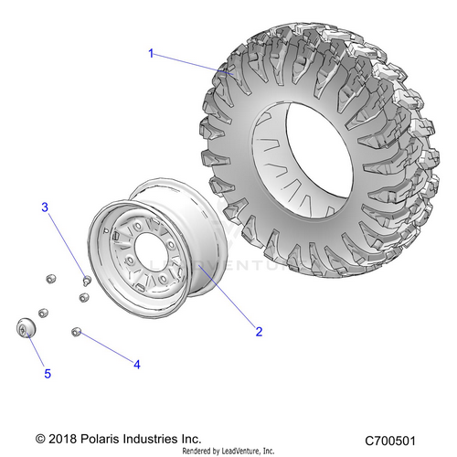 An Image of a Genuine Polaris Parts Schematic Diagram showing the schematic - WHEELS: FRONT - 2021 POLARIS RZR 900 TRAIL/TRAIL S