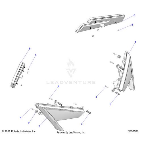 An Image of a Genuine Polaris Parts Schematic Diagram showing the schematic - ELECTRICAL: HEADLIGHTS AND TAILLIGHTS - 2024 POLARIS RZR TURBO R SPORT