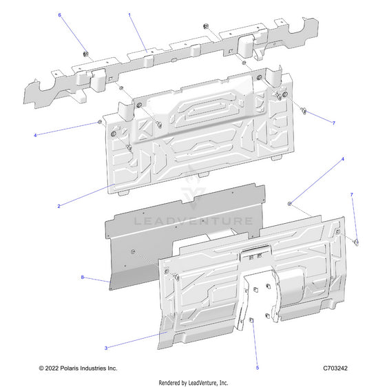 An Image of a Genuine Polaris Parts Schematic Diagram showing the schematic - BODY: REAR CLOSEOFF CENTER PANELS - 2023 POLARIS RZR PRO R ULTIMATE