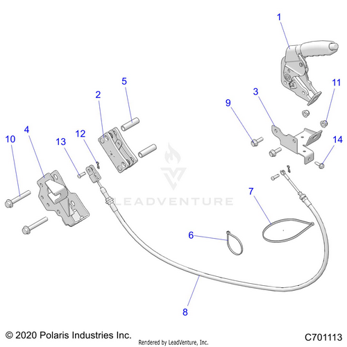 An Image of a Genuine Polaris Parts Schematic Diagram showing the schematic - BRAKES: PARKING BRAKE - 2022 POLARIS RZR TRAIL 570