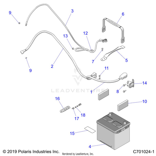 An Image of a Genuine Polaris Parts Schematic Diagram showing the schematic - ELECTRICAL: BATTERY - 2021 POLARIS RZR S 4 1000