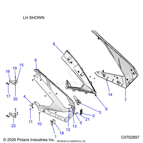 An Image of a Genuine Polaris Parts Schematic Diagram showing the schematic - BODY: DOORS - 2023 POLARIS RZR PRO XP 4 ULTIMATE