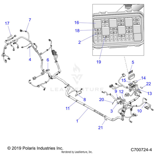 An Image of a Genuine Polaris Parts Schematic Diagram showing the schematic - ELECTRICAL: WIRE HARNESS - 2020 POLARIS RZR TURBO S 4 VELOCITY
