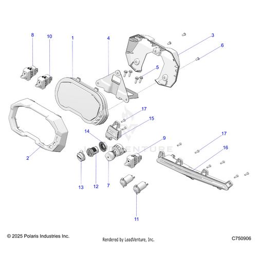 An Image of a Genuine Polaris Parts Schematic Diagram showing the schematic - ELECTRICAL: DASH INSTRUMENTS CONTROLS & LIGHTING - 2025 POLARIS RZR PRO XP 4 ULTIMATE