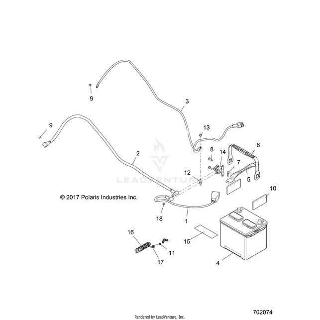 An Image of a Genuine Polaris Parts Schematic Diagram showing the schematic - ELECTRICAL: BATTERY - 2018 POLARIS RZR 4 900