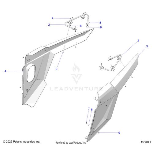 An Image of a Genuine Polaris Parts Schematic Diagram showing the schematic - BODY: REAR FENDERS - 2026 POLARIS RZR PRO R RACE H.O.