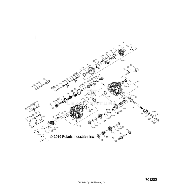 An Image of a Genuine Polaris Parts Schematic Diagram showing the schematic - DRIVE TRAIN: MAIN GEARCASE - 2018 POLARIS RZR 570 EPS