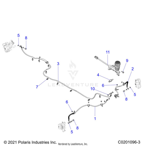 An Image of a Genuine Polaris Parts Schematic Diagram showing the schematic - BRAKES: BRAKE LINES and MASTER CYLINDER - 2026 POLARIS RZR 200 MD