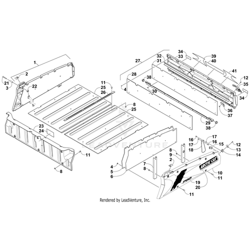 Exploded diagram of the Side Cargo Box - Assembly - Left (Inc. 2-15) by Arctic Cat, showing labeled panels and hardware—perfect for finding OEM parts or installing accessories on your Arctic Cat UTV.