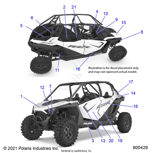 An Image of a Genuine Polaris Parts Schematic Diagram showing the schematic - BODY: DECALS STANDARD - 2022 POLARIS RZR TURBO R 4 ULTIMATE