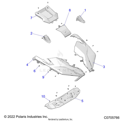 An Image of a Genuine Polaris Parts Schematic Diagram showing the schematic - BODY: HOOD - 2023 POLARIS RZR PRO XP 4 ULTIMATE