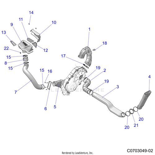An Image of a Genuine Polaris Parts Schematic Diagram showing the schematic - DRIVE TRAIN: CLUTCH COVER DUCTING - 2022 POLARIS RZR PRO R SPORT/PREMIUM