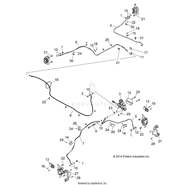 An Image of a Genuine Polaris Parts Schematic Diagram showing the schematic - BRAKES: BRAKE LINES AND MASTER CYLINDER - 2016 POLARIS RZR S 900