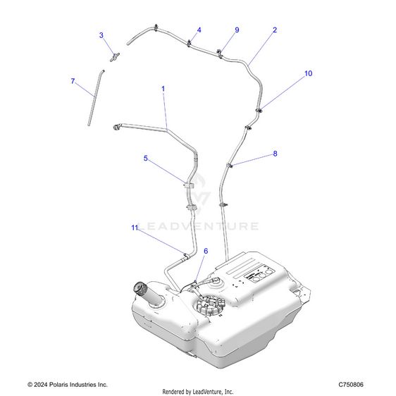 An Image of a Genuine Polaris Parts Schematic Diagram showing the schematic - FUEL: SYSTEM LINES STD. - 2026 POLARIS RZR XP 1000 SPORT