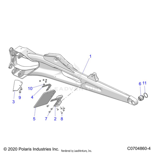 An Image of a Genuine Polaris Parts Schematic Diagram showing the schematic - SUSPENSION: REAR TRAILING ARMS - 2024 POLARIS RZR PRO R ULTIMATE