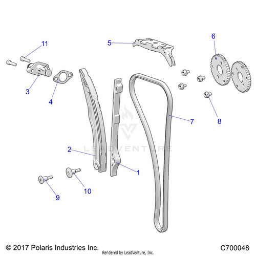 An Image of a Genuine Polaris Parts Schematic Diagram showing the schematic - ENGINE: CAM CHAIN AND TENSIONER - 2022 POLARIS RZR XP 1000 HIGH LIFTER
