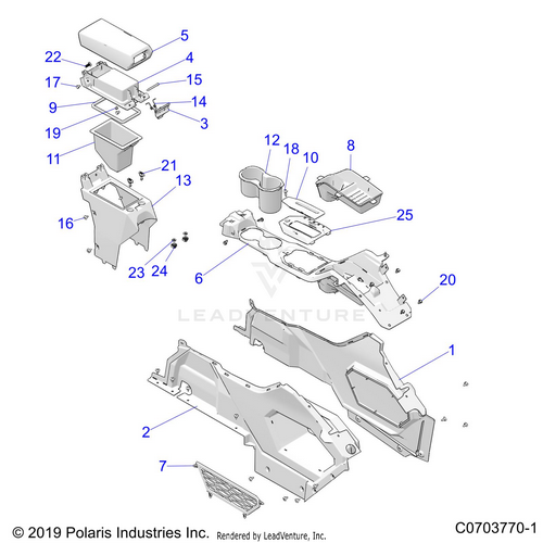 An Image of a Genuine Polaris Parts Schematic Diagram showing the schematic - BODY: CENTER CONSOLE - 2022 POLARIS RZR PRO XP PREMIUM