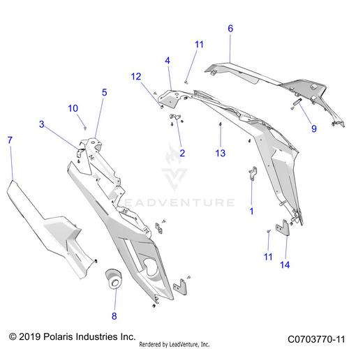 An Image of a Genuine Polaris Parts Schematic Diagram showing the schematic - BODY: REAR FENDERS - 2023 POLARIS RZR PRO R SPORT/PREMIUM