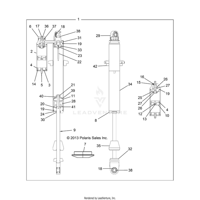 An Image of a Genuine Polaris Parts Schematic Diagram showing the schematic - SUSPENSION: FRONT SHOCK - 2015 POLARIS RZR XP 4 1000