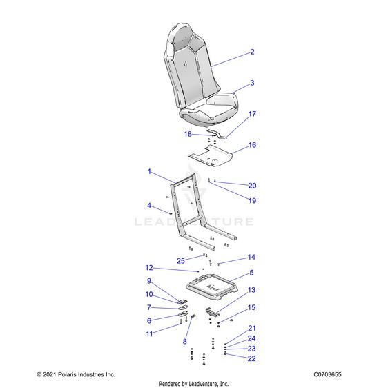 An Image of a Genuine Polaris Parts Schematic Diagram showing the schematic - BODY: SEAT ASM. AND SLIDER - 2023 POLARIS RZR TRAIL S 1000 EPS