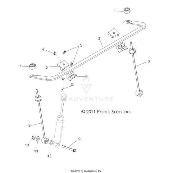 An Image of a Genuine Polaris Parts Schematic Diagram showing the schematic - SUSPENSION: STABILIZER BAR FRONT - 2016 POLARIS RZR 570