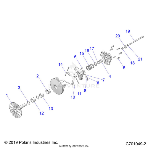 An Image of a Genuine Polaris Parts Schematic Diagram showing the schematic - DRIVE TRAIN: PRIMARY CLUTCH - 2022 POLARIS RZR TRAIL 570