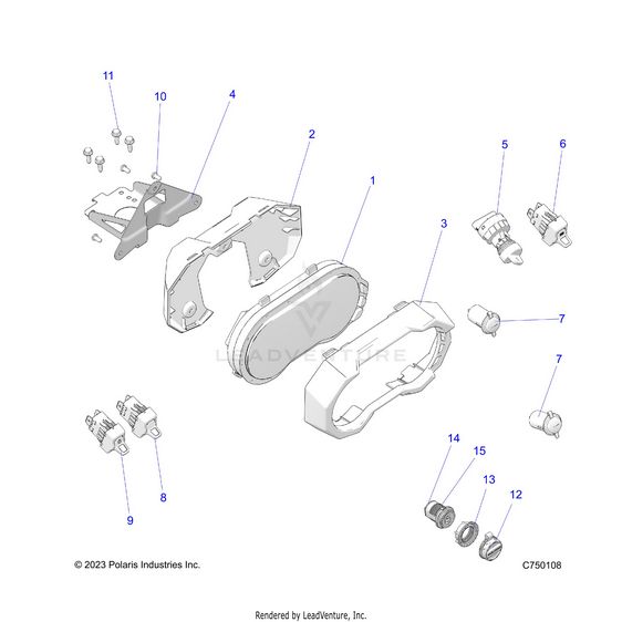 An Image of a Genuine Polaris Parts Schematic Diagram showing the schematic - ELECTRICAL: DASH INSTRUMENTS AND CONTROLS - 2025 POLARIS RZR PRO R 4 SPORT