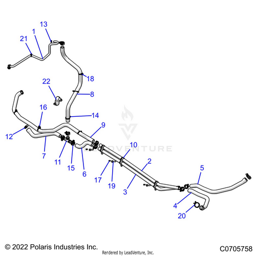 An Image of a Genuine Polaris Parts Schematic Diagram showing the schematic - ENGINE: COOLING ROUTING - 2021 POLARIS RZR PRO XP SPORT CA