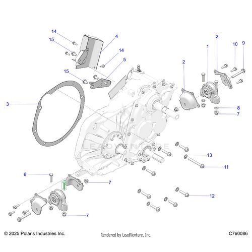 An Image of a Genuine Polaris Parts Schematic Diagram showing the schematic - DRIVE TRAIN: GEARCASE MOUNTING MAIN - 2026 POLARIS RZR PRO R RACE