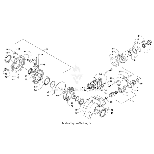 Exploded technical diagram of a mechanical assembly featuring gears, shafts, bolts, and the Gearcase Housing by Arctic Cat, with each OEM Arctic Cat part clearly numbered for easy identification.