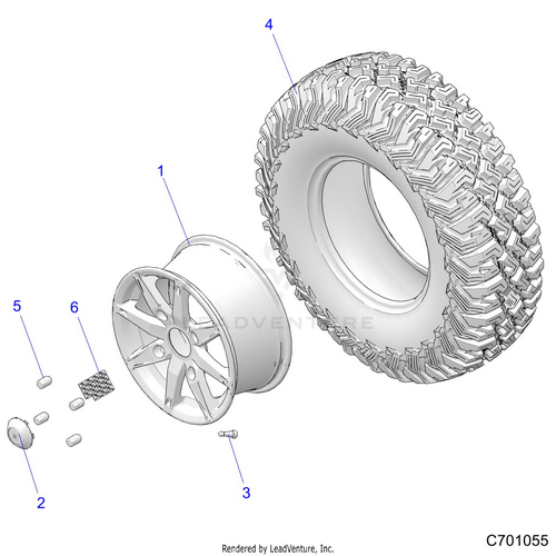 An Image of a Genuine Polaris Parts Schematic Diagram showing the schematic - WHEELS: FRONT - 2020 POLARIS RZR TURBO S 4 VELOCITY