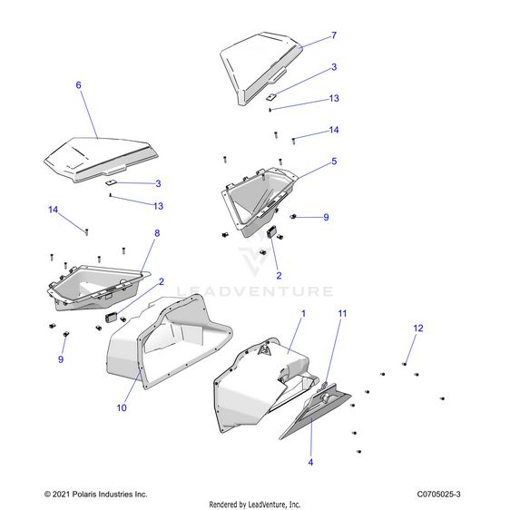 An Image of a Genuine Polaris Parts Schematic Diagram showing the schematic - BODY: DASH STORAGE - 2024 POLARIS RZR XP 4 1000 ULTIMATE