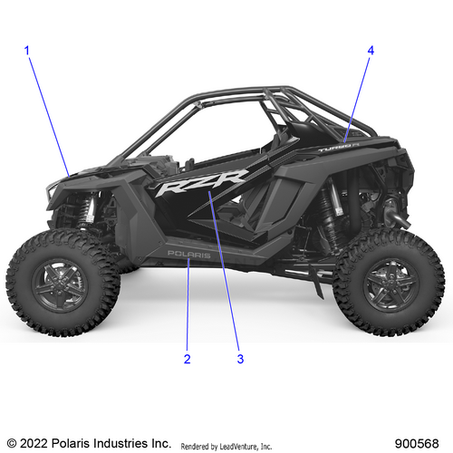 An Image of a Genuine Polaris Parts Schematic Diagram showing the schematic - BODY: DECALS GRAPHICS - 2024 POLARIS RZR TURBO R SPORT