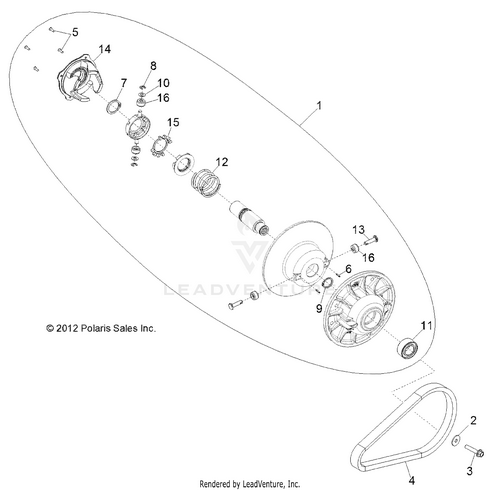 An Image of a Genuine Polaris Parts Schematic Diagram showing the schematic - DRIVE TRAIN: SECONDARY CLUTCH - 2018 POLARIS RZR 570 EPS
