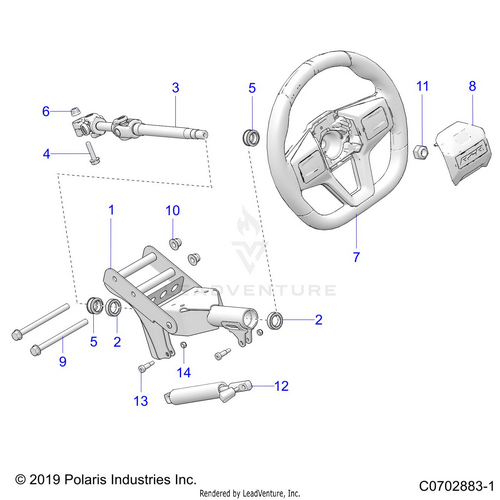 An Image of a Genuine Polaris Parts Schematic Diagram showing the schematic - STEERING: UPPER STANDARD - 2021 POLARIS RZR PRO XP SPORT ROCKFORD LE