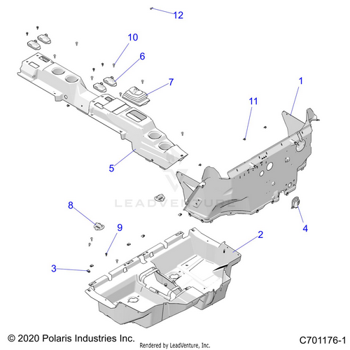 An Image of a Genuine Polaris Parts Schematic Diagram showing the schematic - BODY: FLOOR - 2022 POLARIS RZR XP 4 1000 SPORT