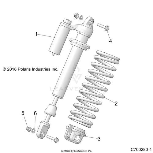 An Image of a Genuine Polaris Parts Schematic Diagram showing the schematic - SUSPENSION: FRONT SHOCK MOUNTING - 2022 POLARIS RZR XP 1000 TRAILS & ROCKS